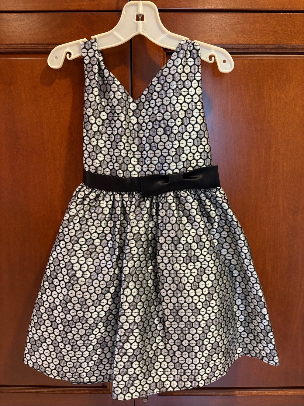 Girl's 'Special Occasion' Dress - V-Neck Polka Dot Jacquard Dress - Sweet Kids 7